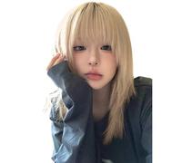 Short Straight Hair Wigs with Bangs Platinum Blonde Layered Wig for Women Natural Looking Synthetic Hair Wig Cosplay Daily Wigs