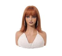 Short Straight Wigs Dirty Orange Shoulder Length Layered Synthetic Fake Hair with Bangs Beautiful