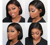 Short Straight Wigs for Women Natural Side Parting Bob Soft Hair Synthetic Wig,The Gift for mom and Friends Black