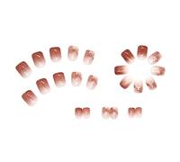 Short Style Wearing Nail Jumping Color Ice Through Red Brown Nail Change to Show White Temperament Style Tablet 24 Nails (with Glue Inside) 1ml 01