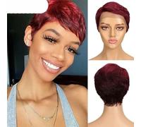 Short T Part Lace Human Hair Wig For Women Natural Pre Plucked Glueless Ombre Brazilian 613 Wigs-8inches-Burg Red