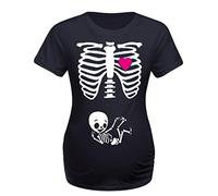 Short T-Shirt Clothes Women Pregnant Maternity Sleeve Tops Print Skeleton Casual Maternity Blouse Maternity Halloween T Shirts for Women (Black, L)