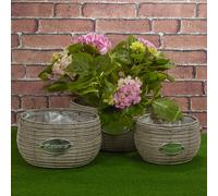 (Short, Taupe) 3 Pc Rattan Design Flower Plant Pot Planter Basket