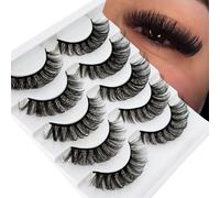 Short Thick Lashes Natural Look D Curl Eyelashes that Look Like Extensions 5 Pair Fluffy Mink Wispy Cat Eye Strip False Volume Lash Pack 8-14mm Full Mega Double Stacked Eyelash Small Fake Lashes