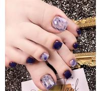 Short Toe Press-On Fake Nails Blooming Purple Flowers Nail Art Decoration Glossy Pedicure for Women and Girls 24pcs