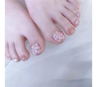Short Toe Press-On Fake Nails Elegant Sweet Flowers Nail Art Decoration Summer French Pedicure for Women and Girls 24pcs