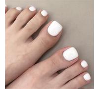 Short Toe Press-On Fake Nails Minimalist Nail Art Decoration Versatile Cream White Pedicure for Women and Girls 24pcs