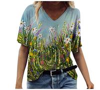 Short Tops for Women UK Maroon Colour Blouse Graduation Gifts for Her Cycling V Neck Women's Summer T Shirt Casual Fashion Tee Tops Printed Short Sleeve Women's Blouse Discounted Items for Sale