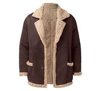 Short Trench Coat Men - Sherpa Jacket Faux Suede Leather Jacket Thick Thermal Winter Jacket Windbreaker Faux Shearling Sheepskin Bomber Jacket Turn Collar Military Peacoat Vintage Stylish Outwear