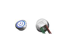 Short Type Push Button Short metal self-reset button with wire 12/16/19/22/25/30MM instant touch with light,momentary built-in fixed wires(Blue Power Light,25MM SELF-RESET_3V-6V)