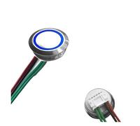 Short Type Push Button Short metal self-reset button with wire 12/16/19/22/25/30MM instant touch with light,momentary built-in fixed wires(Blue Circle Light,25MM SELF-RESET_110V-230V)
