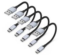 Short USB A to USB C Charger Cable for Car, 5-Pack 1 ft (0.3m) Small USBA to USBC Fast Charging Cable Short, Durable Nylon 30CM USBC Cord, Lead Multi Pack for iPhone 17 16 15 Samsung, Huawei, Pixel