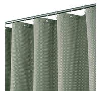 Short Waffle Weave Fabric Shower Curtain 66 inch Long, Hotel Luxury Spa, 230 GSM Heavy Duty, Water Repellent, Machine Washable, Sage Green Pique Pattern Decorative Bathroom Curtain, 71x66
