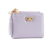 Short Wallet for Women,PU Leather Compact Card Holder with ID Window & Coin Zipper Pocket,Credit Card Holder with Multiple Card Slots(Purple)