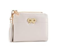 Short Wallet for Women,PU Leather Compact Card Holder with ID Window & Coin Zipper Pocket,Credit Card Holder with Multiple Card Slots(White)