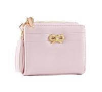 Short Wallet for Women,PU Leather Compact Card Holder with ID Window & Coin Zipper Pocket,Credit Card Holder with Multiple Card Slots(Pink)