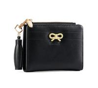 Short Wallet for Women,PU Leather Compact Card Holder with ID Window & Coin Zipper Pocket,Credit Card Holder with Multiple Card Slots(Black)