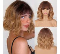 Short Wavy Blonde Bob Wig with Bangs