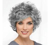 Short Wavy Grey Wigs for Women Fluffy Wavy Layered Wigs Synthetic Heat Resistant Halloween Cosplay Hair Wig with Wig Cap-grey-10inches-1 PC