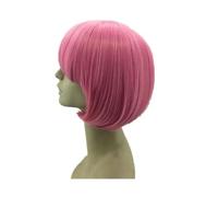 Short Wavy Wig Flat Bangs Orange Hair Synthetic Heat Resistant Halloween Party Salon Costume Cos-play Hairpiece-Pink-12INCHES
