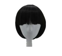 Short Wavy Wig Flat Bangs Orange Hair Synthetic Heat Resistant Halloween Party Salon Costume Cos-play Hairpiece-Natural Black-12INCHES