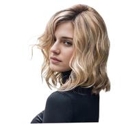 Short Wavy Wig for Women 14 Inch Middle Part Short Wig Natural & Exquisite Wavy with Hairnet Easy Matching Synthetic for Daily, Cosplay, Date Wigs for Women