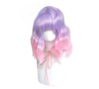 Short Wavy Wig for Women Girl Lolita Pink Purple Gradient Short Curly Hair Wig with Bangs Synthetic Fiber Wigs for Daily Party Use