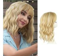 Short Wavy Wig for Women With Air Bangs Shoulder Shoulder Length Middle Part Curly Wigs Natural Looking Synthetic Heat Resistant Fiber Wig for Daily Party Use(Color:Color 4)