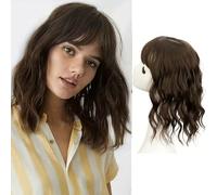 Short Wavy Wig for Women With Air Bangs Shoulder Shoulder Length Middle Part Curly Wigs Natural Looking Synthetic Heat Resistant Fiber Wig for Daily Party Use(Color:Color 1)