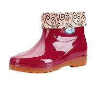 Short Wellies Women Waterproof Boots Gardening Shoes Cow Girl Boots Toe Non Slip Rain Women's Shoes Athletic Galoshes Round Rain for Hunters (Red,7)