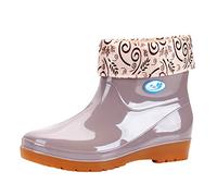Short Wellies Women Waterproof Boots Gardening Shoes Cow Girl Boots Toe Non Slip Rain Women's Shoes Athletic Galoshes Round Rain for Hunters (Beige,7)