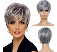 Short Wig European and American Women's Synthetic Hair Daily Mix Color Silver Gray Chemical Fiber Head Cover-Silver Gray