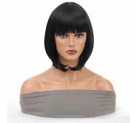 short wigs with air bangs hair bob curly tail wigs synthetic hair natural black color hair wigs for women party-DM84-1B-16inches