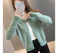 Short Women Cardigan Sweater Autumn Clothes, Loose Knit Jacket Female Spring and Autumn Shirt (Color : Green, Size : XL code)