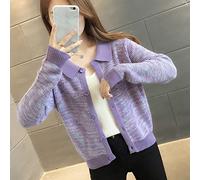 Short Women Cardigan Sweater Autumn Clothes, Loose Knit Jacket Female Spring and Autumn Shirt (Color : Purple, Size : M code)