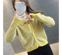 Short Women Cardigan Sweater Autumn Clothes, Loose Knit Jacket Female Spring and Autumn Shirt (Color : Yellow, Size : M code)