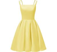 Short Yellow Bridesmaid Dresses for Women Spaghetti Strap Satin Prom Dress Knee Length Cocktail Party Gown UK10