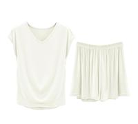 Shorts and Top Set Women 2 Piece Ladies Short Pyjamas Sets V Neck Short Sleeve Tops and Shorts Loungewear Modal Pjs for Women Set Soft Comfy Nightwear Sleepwear Suits