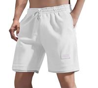 Shorts for Men Short Sleeve, Waffle Solid Shorts Relaxed fit, Light Thin Breathable Sports Pants, Elastic Waist Drawstring Half Pants with Pockets, Summer Classic Basic Short for Men Adult White