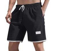 Shorts for Men Short Sleeve, Waffle Solid Shorts Relaxed fit, Light Thin Breathable Sports Pants, Elastic Waist Drawstring Half Pants with Pockets, Summer Classic Basic Short for Men Adult Black