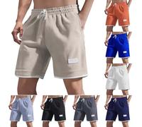 Shorts for Men Short Sleeve, Waffle Solid Shorts Relaxed fit, Light Thin Breathable Sports Pants, Elastic Waist Drawstring Half Pants with Pockets, Summer Classic Basic Short for Men Adult Beige