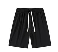 Shorts for Men UK Summer Ice Silk Beach Shorts Elastic Waist Drawstring Half Pants Solid Colour Oversized Short Trousers Knee Length Bottoms with Pockets Holiday Daily Wear Large