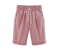 Shorts for Women Casual Drawstring Knee Length Shorts Ladies Solid Colour Plain Lounge Travel Long Womens Elastic Waist Turned Hem Summer with Pockets
