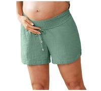Shorts for Women, Shorts Women's Summer Cotton Double Layer Pleated Maternity Shorts for Women with Underbelly Drawstring Elastic Cotton Shorts Pockets Summer Cute Beach Leisure Shorts