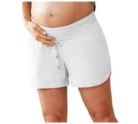 Shorts for Women, Shorts Women's Summer Cotton Double Layer Pleated Maternity Shorts for Women with Underbelly Drawstring Elastic Cotton Shorts Pockets Summer Cute Beach Leisure Shorts