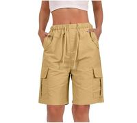 Shorts for Women UK, Cargo Shorts for Women UK Drawstring Elasticated Waist Short Pants Ladies Summer Knee Length Bottoms with Multiple Pockets Casual Comfy Beach Travel Pant Khaki