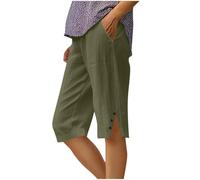 Shorts for Women UK Cotton Summer Cotton Linen Elasticated Waist Shorts with Pockets Wide Leg Lightweight Breathable Knee Length Pants Loose Fit Casual Comfy Holiday Beach Pants Gray Green