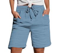 Shorts for Women UK Drawstring Waist Loose Casual Cotton Linen Shorts with Pockets Breathable Comfortable for Summer Beach Daily Big Tall Lounge Wear (Sky Blue, M)