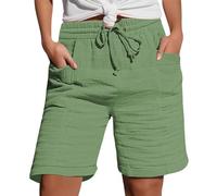 Shorts for Women UK Drawstring Waist Loose Casual Cotton Linen Shorts with Pockets Breathable Comfortable for Summer Beach Daily Big Tall Lounge Wear (Mint Green, XXL)