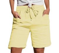 Shorts for Women UK Drawstring Waist Loose Casual Cotton Linen Shorts with Pockets Breathable Comfortable for Summer Beach Daily Big Tall Lounge Wear (Yellow, XXL)